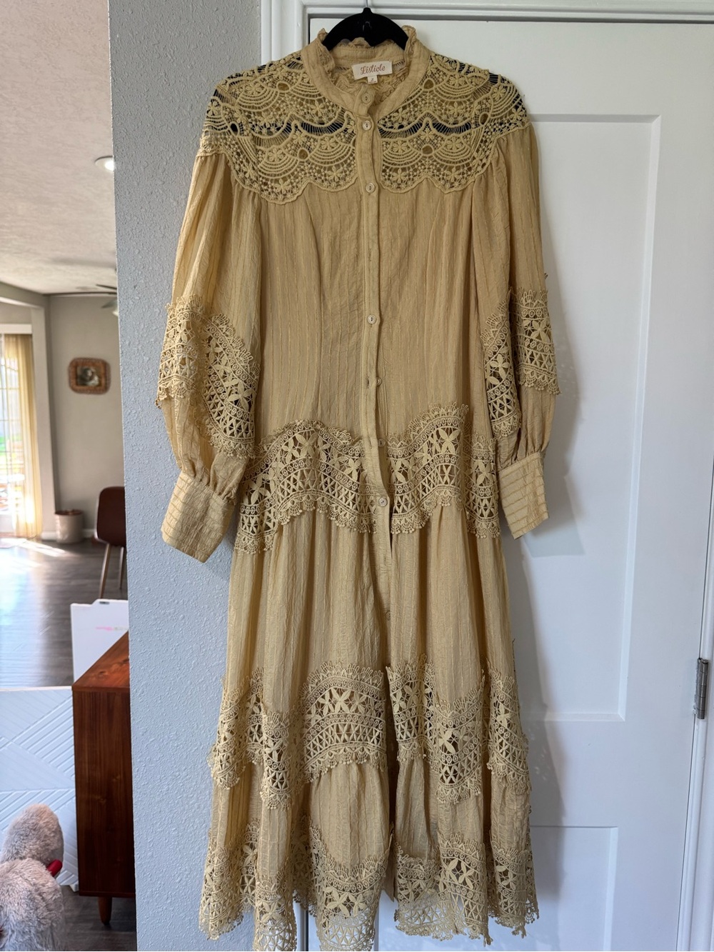 Listicle Beige Crochet Trim Maxi Dress